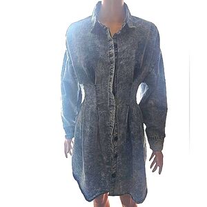 Thrill Blue Acid Wash Long Sleeve Denim Shirt Dress L